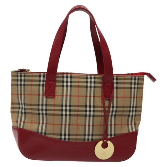 BURBERRY Nova Check Hand Bag Canvas Beige Gold Auth - Picture 2 of 16